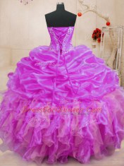 Amazing Fuchsia Lace Up Vestidos de Quinceanera Beading and Ruffles Sleeveless Floor Length