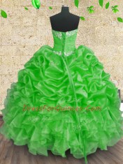 Green Lace Up Vestidos de Quinceanera Beading and Appliques and Ruffles and Ruching Sleeveless Floor Length