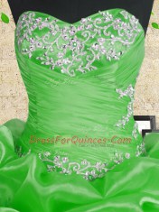 Green Lace Up Vestidos de Quinceanera Beading and Appliques and Ruffles and Ruching Sleeveless Floor Length