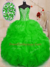 Designer Green Sweet 16 Quinceanera Dress Military Ball and Sweet 16 and Quinceanera and For with Beading and Ruffles Sweetheart Sleeveless Lace Up