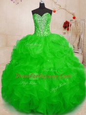 Designer Green Sweet 16 Quinceanera Dress Military Ball and Sweet 16 and Quinceanera and For with Beading and Ruffles Sweetheart Sleeveless Lace Up