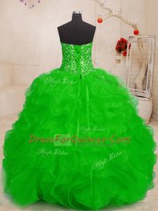 Designer Green Sweet 16 Quinceanera Dress Military Ball and Sweet 16 and Quinceanera and For with Beading and Ruffles Sweetheart Sleeveless Lace Up