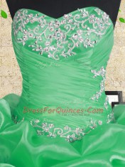 Green Organza Lace Up Sweet 16 Quinceanera Dress Sleeveless Floor Length Beading and Appliques and Ruffles and Ruching