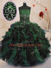 Fantastic Sleeveless Floor Length Beading and Ruffles Lace Up Ball Gown Prom Dress with Multi-color