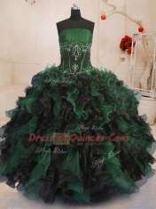 Fantastic Sleeveless Floor Length Beading and Ruffles Lace Up Ball Gown Prom Dress with Multi-color