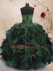Fantastic Sleeveless Floor Length Beading and Ruffles Lace Up Ball Gown Prom Dress with Multi-color