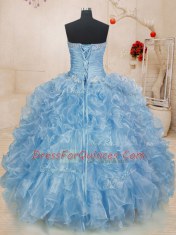 Organza Sweetheart Sleeveless Lace Up Beading and Ruffles Quinceanera Dress in Blue