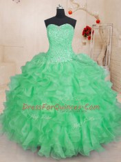 Sweetheart Sleeveless Vestidos de Quinceanera Floor Length Beading and Ruffles Green Organza
