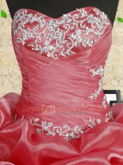 Colorful Organza Sweetheart Sleeveless Lace Up Beading and Appliques and Ruffles and Ruching Quinceanera Gowns in Coral Red
