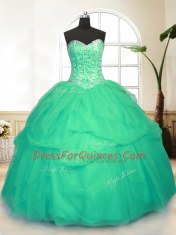 Spectacular Green Sleeveless Floor Length Sequins and Pick Ups Lace Up Sweet 16 Dress