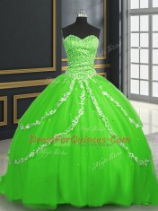 Exceptional Sleeveless Tulle With Brush Train Lace Up Quinceanera Dress in with Beading and Appliques