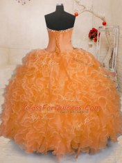 Orange Ball Gowns Beading and Ruffles 15th Birthday Dress Lace Up Organza Sleeveless Floor Length