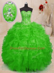 Lovely Sweetheart Sleeveless Organza Ball Gown Prom Dress Beading and Ruffles Lace Up