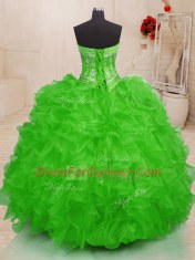 Lovely Sweetheart Sleeveless Organza Ball Gown Prom Dress Beading and Ruffles Lace Up