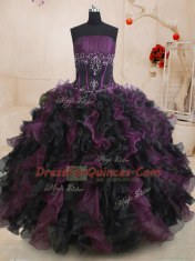 Modern Floor Length Lace Up Sweet 16 Dress Multi-color for Military Ball and Sweet 16 and Quinceanera with Beading and Ruffles