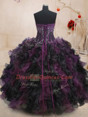 Modern Floor Length Lace Up Sweet 16 Dress Multi-color for Military Ball and Sweet 16 and Quinceanera with Beading and Ruffles