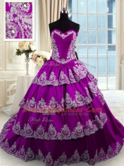 Extravagant Ruffled With Train Ball Gowns Sleeveless Eggplant Purple Quinceanera Gown Lace Up