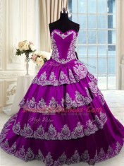 Extravagant Ruffled With Train Ball Gowns Sleeveless Eggplant Purple Quinceanera Gown Lace Up