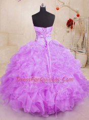 Beautiful Lilac Vestidos de Quinceanera Military Ball and Sweet 16 and Quinceanera and For with Beading and Ruffles Sweetheart Sleeveless Lace Up