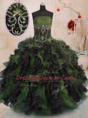 Glamorous Organza Strapless Sleeveless Lace Up Beading and Ruffles Vestidos de Quinceanera in Multi-color