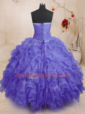 Purple Sleeveless Floor Length Beading and Ruffles and Ruching Lace Up 15 Quinceanera Dress