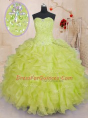 Floor Length Yellow Green Quinceanera Dress Sweetheart Sleeveless Lace Up