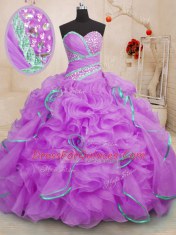 Brush Train Ball Gowns 15 Quinceanera Dress Lilac Sweetheart Organza Sleeveless With Train Lace Up