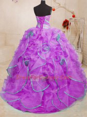 Brush Train Ball Gowns 15 Quinceanera Dress Lilac Sweetheart Organza Sleeveless With Train Lace Up