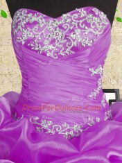 Organza Sweetheart Sleeveless Lace Up Beading and Appliques and Ruffles and Ruching Quinceanera Dress in Purple