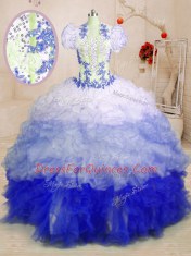 Multi-color Sleeveless With Train Beading and Appliques and Ruffles Lace Up 15th Birthday Dress