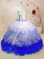 Multi-color Sleeveless With Train Beading and Appliques and Ruffles Lace Up 15th Birthday Dress