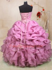 Designer Pick Ups Floor Length Baby Pink 15th Birthday Dress Sweetheart Sleeveless Lace Up