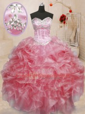 Glamorous Baby Pink Sleeveless Floor Length Beading Lace Up Quinceanera Gowns