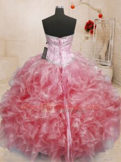 Glamorous Baby Pink Sleeveless Floor Length Beading Lace Up Quinceanera Gowns