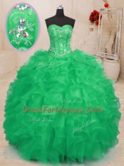 Flare Sweetheart Sleeveless Lace Up Sweet 16 Quinceanera Dress Teal and Green Organza
