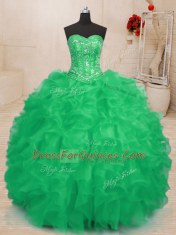 Flare Sweetheart Sleeveless Lace Up Sweet 16 Quinceanera Dress Teal and Green Organza