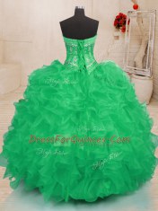 Flare Sweetheart Sleeveless Lace Up Sweet 16 Quinceanera Dress Teal and Green Organza