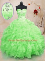 Excellent Ball Gowns Organza Sweetheart Sleeveless Beading and Ruffles Floor Length Lace Up Quinceanera Gown