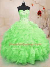 Excellent Ball Gowns Organza Sweetheart Sleeveless Beading and Ruffles Floor Length Lace Up Quinceanera Gown
