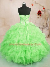 Excellent Ball Gowns Organza Sweetheart Sleeveless Beading and Ruffles Floor Length Lace Up Quinceanera Gown