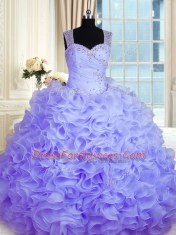 Floor Length Ball Gowns Sleeveless Lavender Quinceanera Dress Zipper