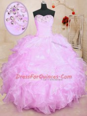 Sweetheart Sleeveless Organza Quinceanera Dress Beading and Ruffles Lace Up