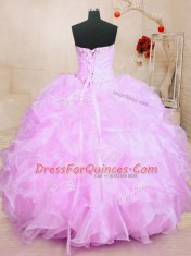 Sweetheart Sleeveless Organza Quinceanera Dress Beading and Ruffles Lace Up