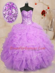 Ball Gowns 15th Birthday Dress Lilac Sweetheart Organza Sleeveless Floor Length Lace Up