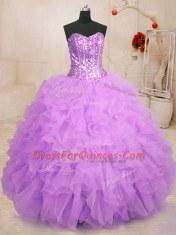 Ball Gowns 15th Birthday Dress Lilac Sweetheart Organza Sleeveless Floor Length Lace Up