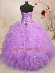 Ball Gowns 15th Birthday Dress Lilac Sweetheart Organza Sleeveless Floor Length Lace Up