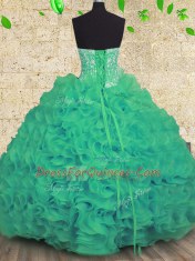 Top Selling Turquoise Organza Lace Up Quinceanera Dress Sleeveless Floor Length Beading and Ruffles
