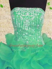 Top Selling Turquoise Organza Lace Up Quinceanera Dress Sleeveless Floor Length Beading and Ruffles