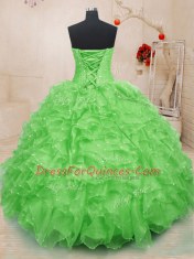 Quinceanera Dresses Military Ball and Sweet 16 and Quinceanera and For with Beading and Ruffles and Hand Made Flower Sweetheart Sleeveless Lace Up