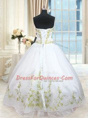 Floor Length White Quinceanera Gown Sweetheart Sleeveless Lace Up